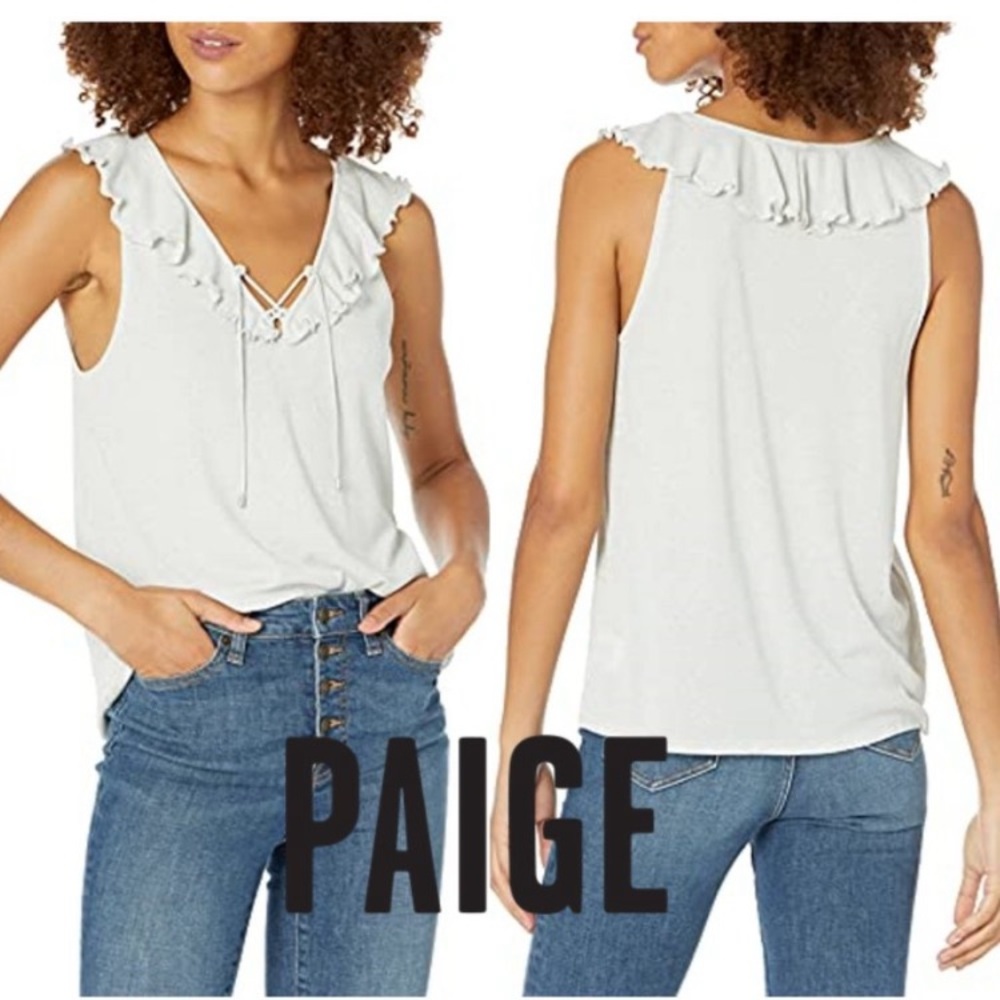 NWT Paige Rainey ruffle neck ivory top, size S